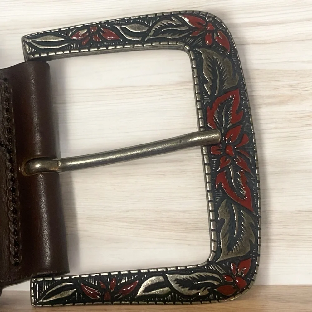 Albatros Wide Fringed Jeweled Leather Belt XL Brown Coastal Cowgirl 90’s Grunge